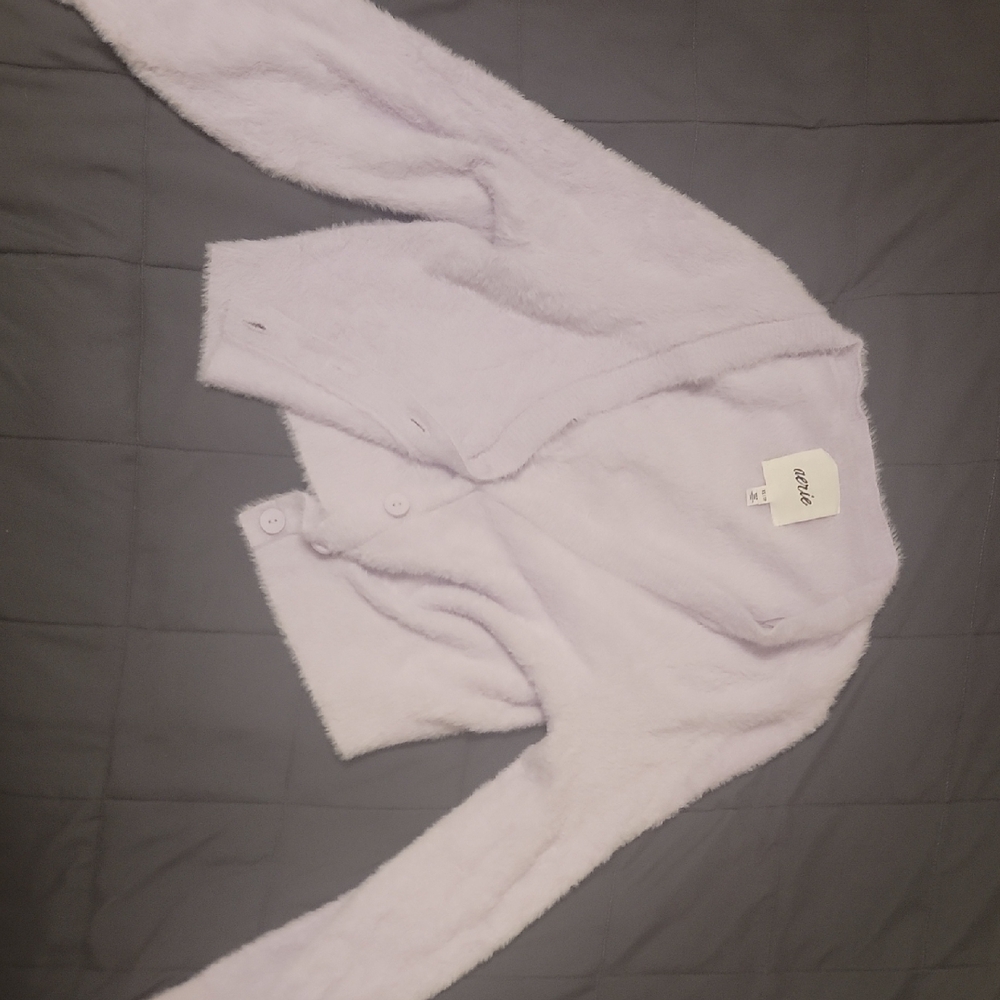 aerie Lavender Fuzzy Crop Cardigan